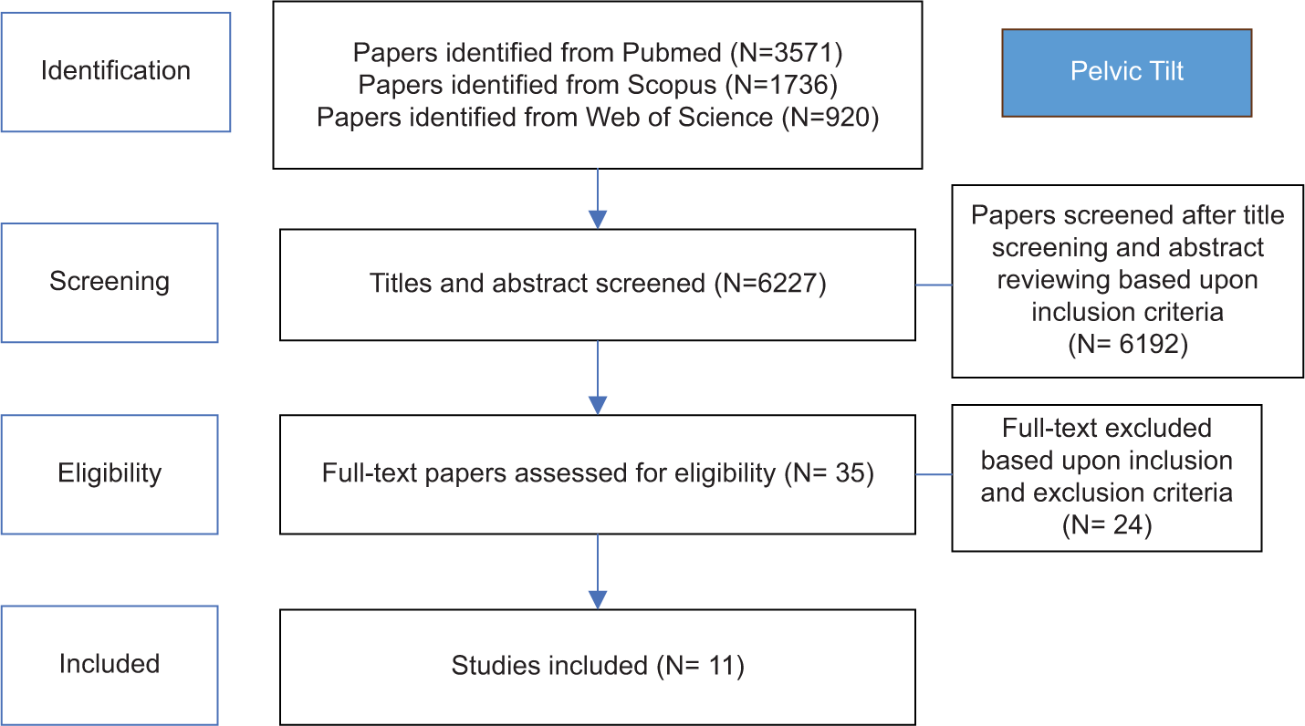 Preferred reporting items for systematic reviews and meta-analyses approach of pelvic tilt. N: Number of studies.